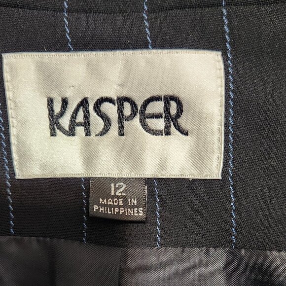 Kasper Women's 2 pc Black Pin Stripe Pant Suit with Light Blue Stripes Size 12 - Picture 11 of 13